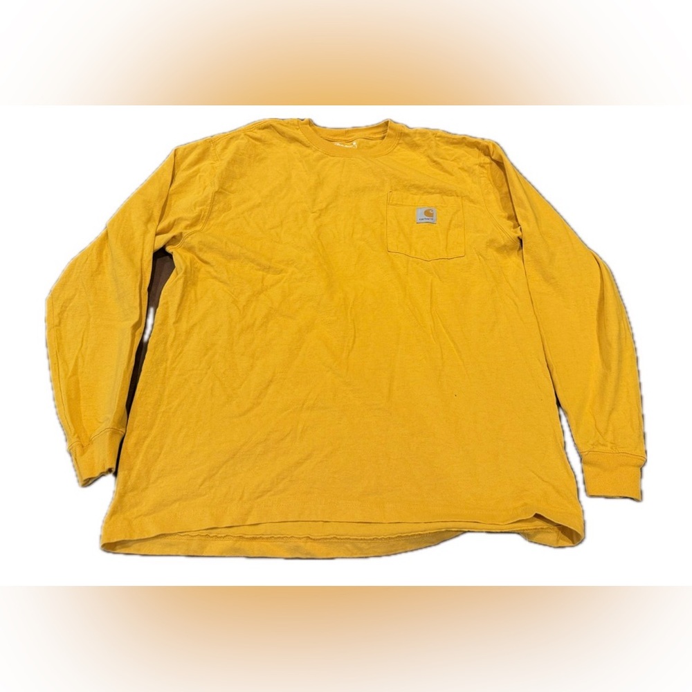 Men's Yellow Long Sleeve Shirt Carhartt Medium Loose Fit 100% Cotton